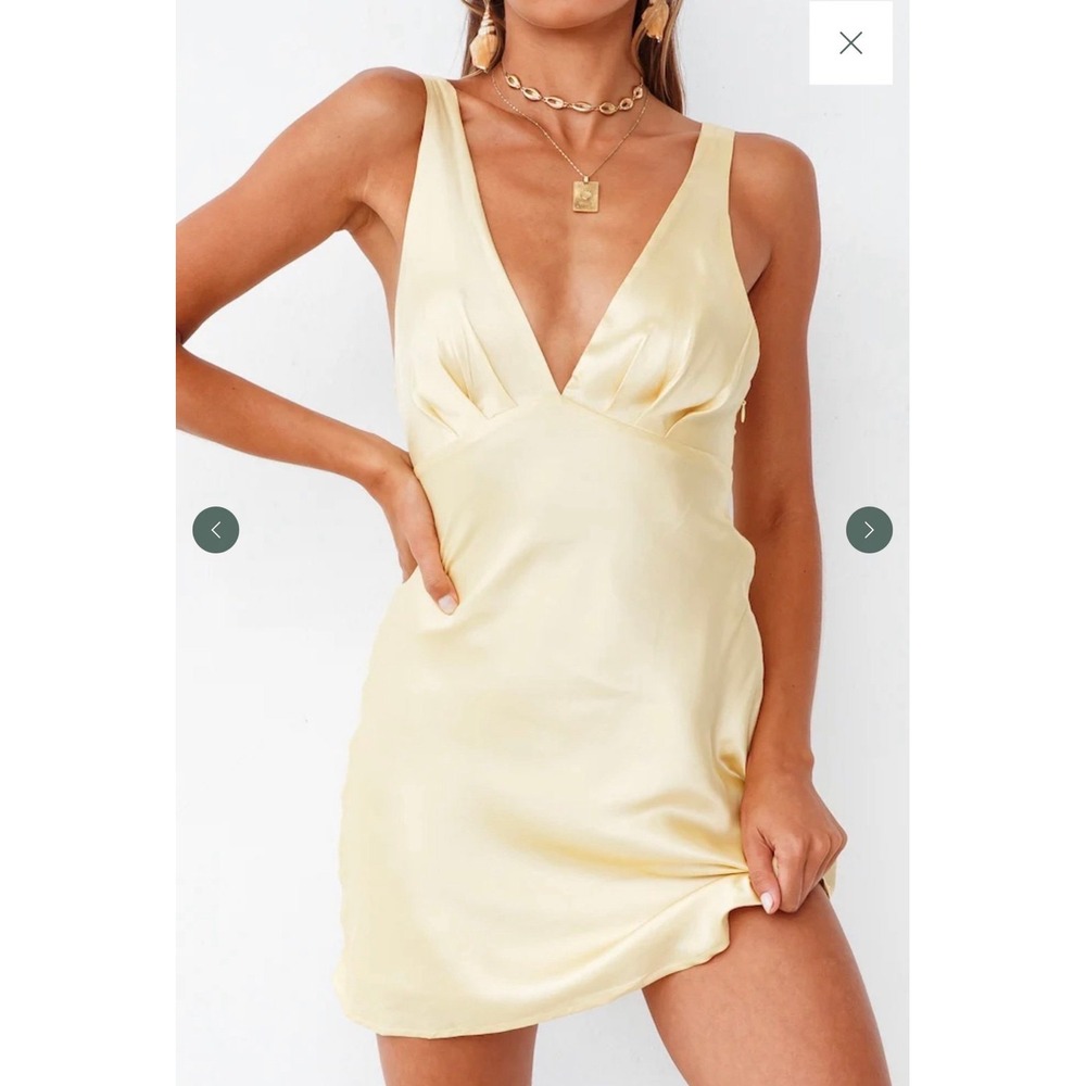 Hello Molly Night in Cabana Yellow Satin Mini Dress